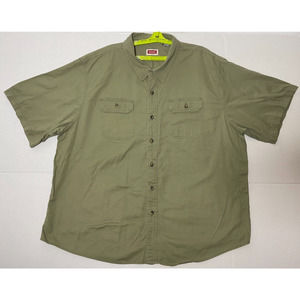 Mens Wrangler Outdoor Olive Green Button Down Short Sleeve Shirt Size 3XL